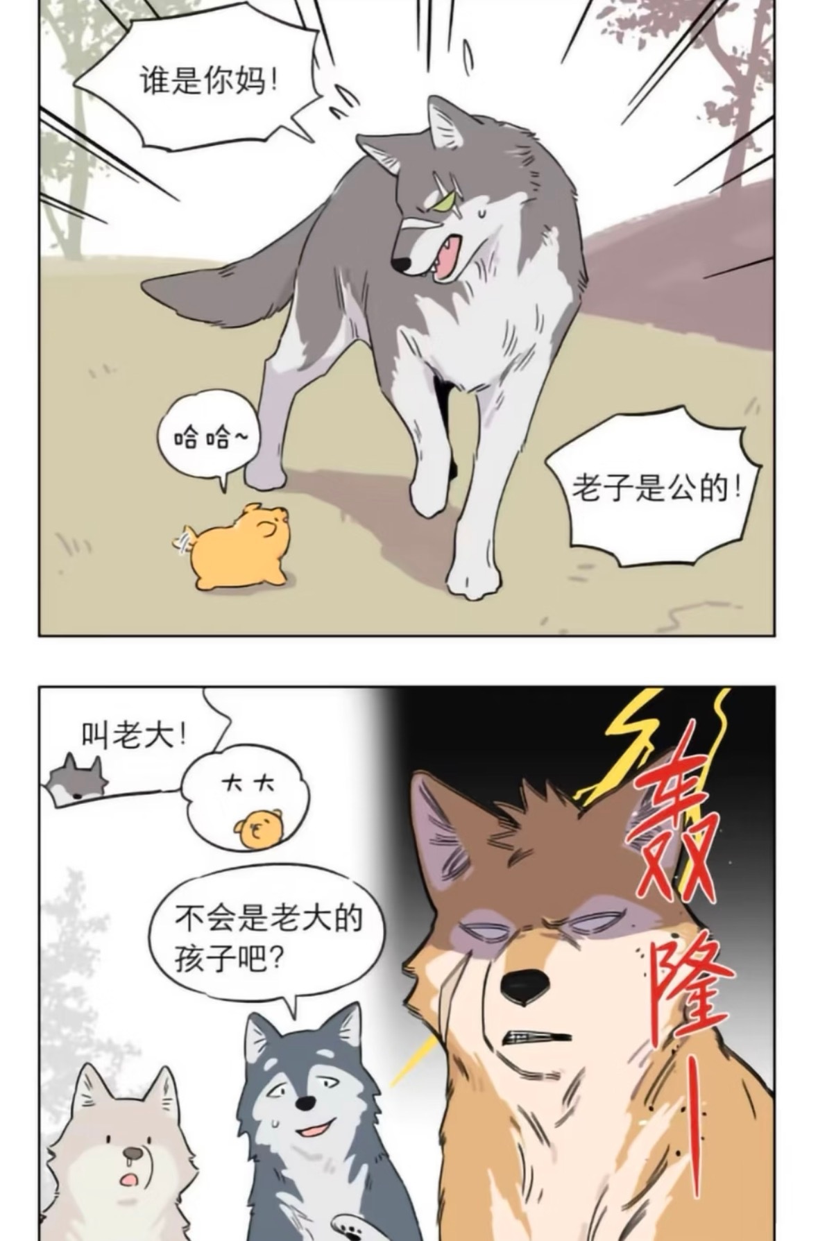 其他狼：谁家的小土豆掉了狼王：哦，我家的。（冷冷的瞥了一眼）你有问题？？？其他狼