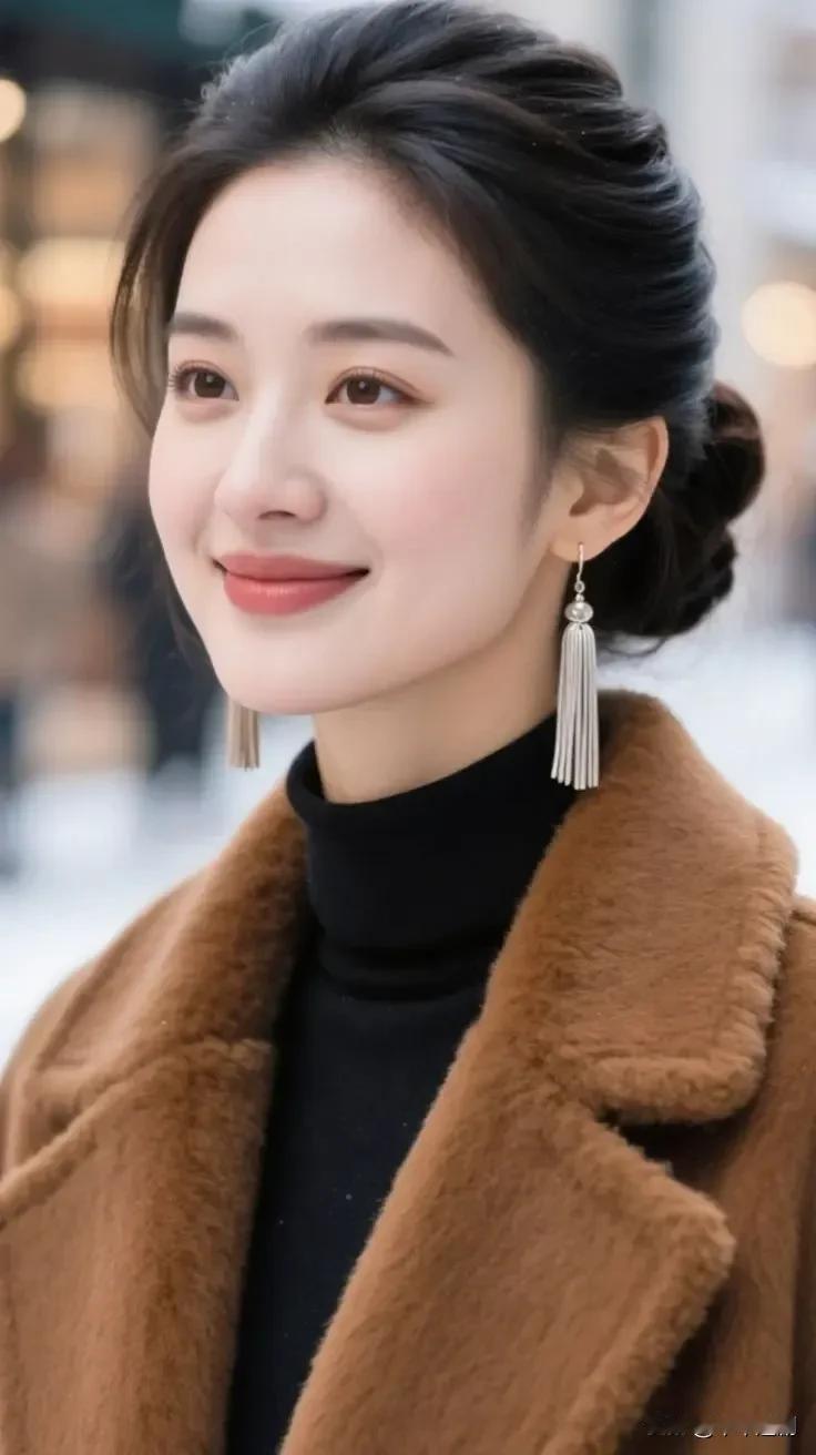  冬日的风掠过发梢，我把温柔藏进大衣里，笑意里满是对生活的热忱。