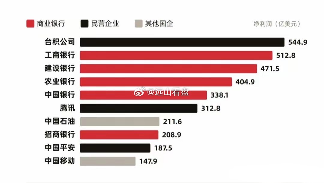 2025年我国净利润最高的十家公司：1. 台积电：544.9亿美元（民营企业）2