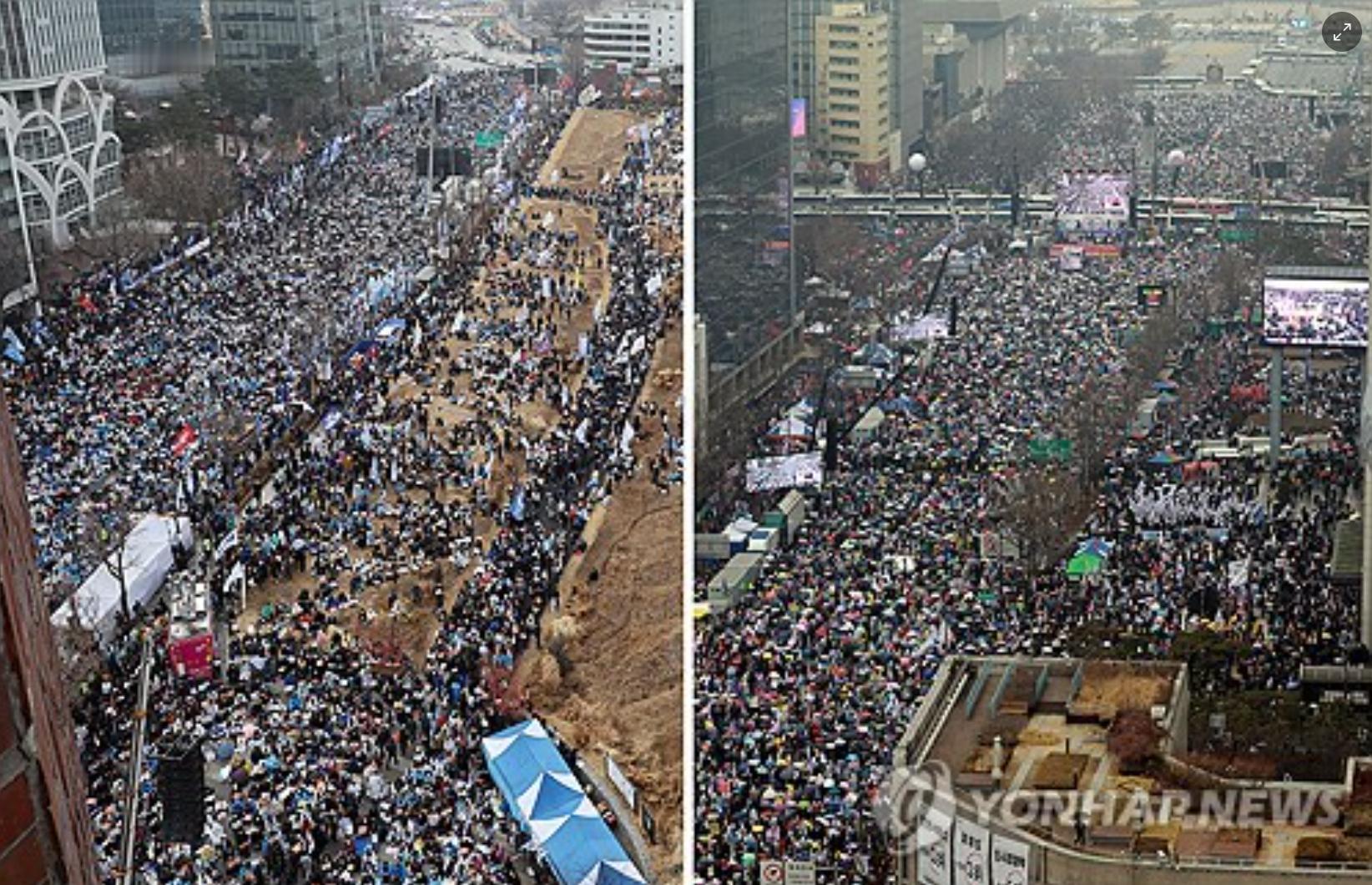 3月1日是韩国纪念三一独立运动的三一节，支持和反对尹锡悦的两派韩国人在首尔光化门