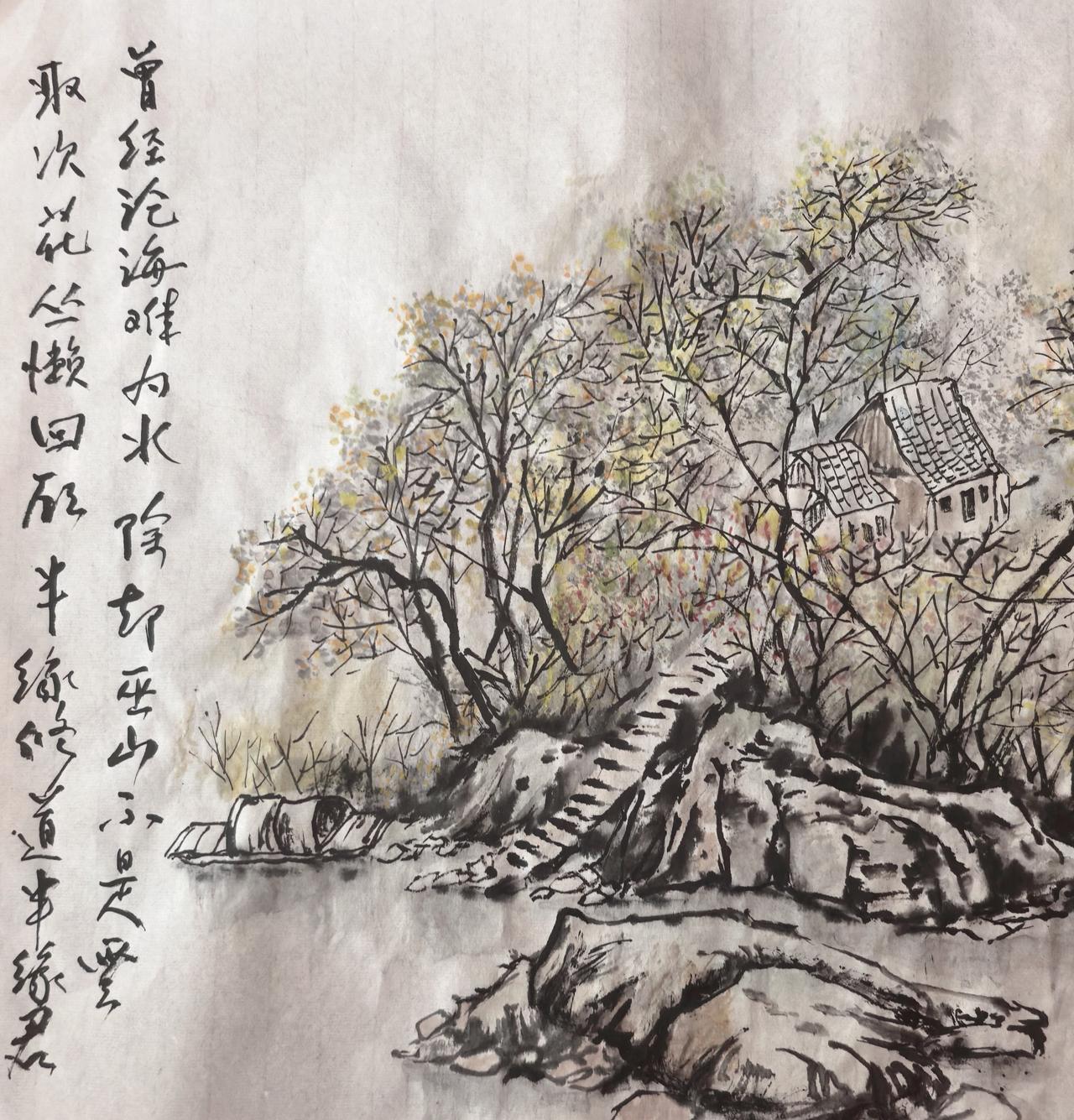 一步一景，皆是心安。枯笔勾勒出台阶，还露着晨露的凉，淡彩染过的秋树，藏着归人的暖