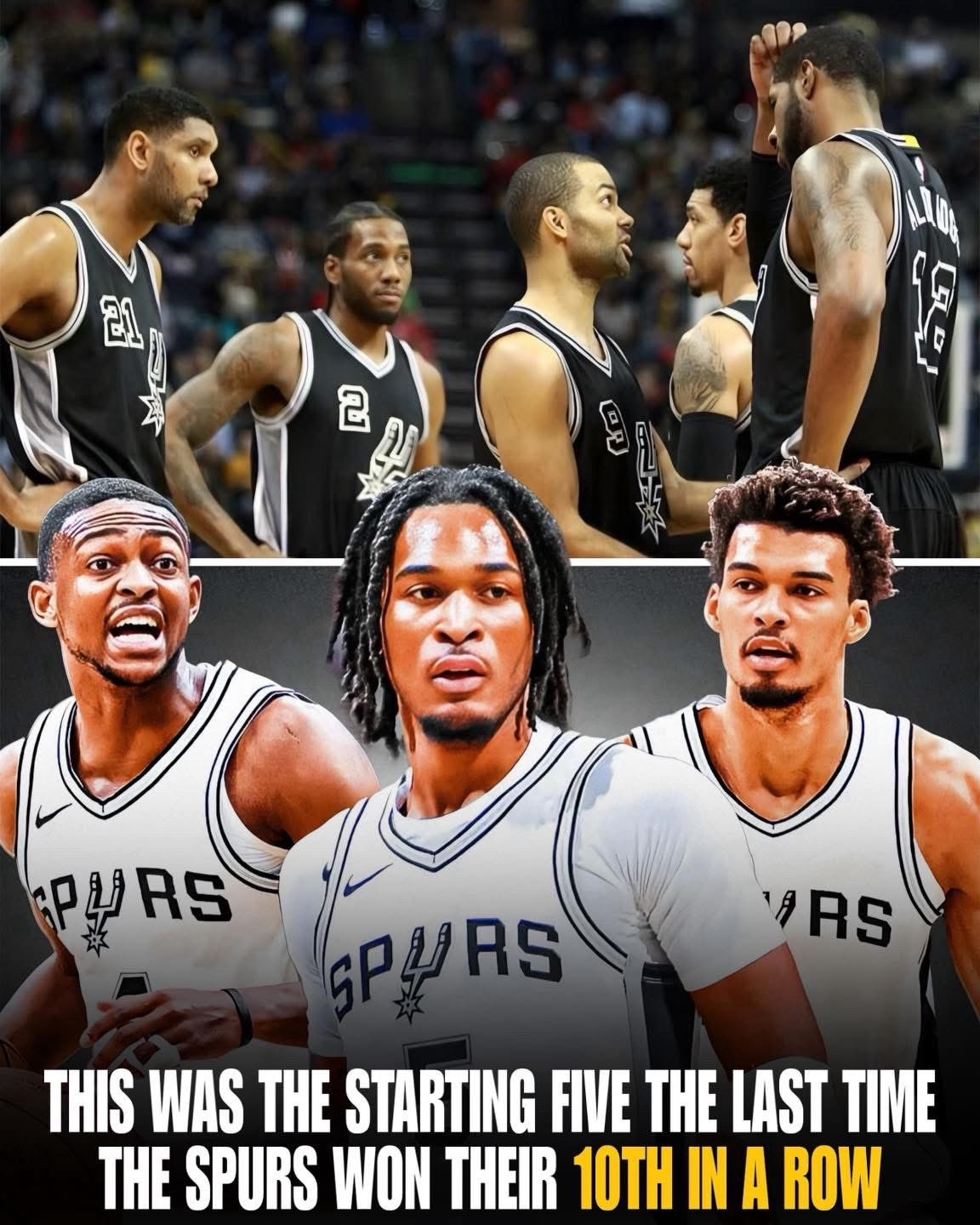 马刺队上次拿到10连胜，邓肯都还在打球。NBA