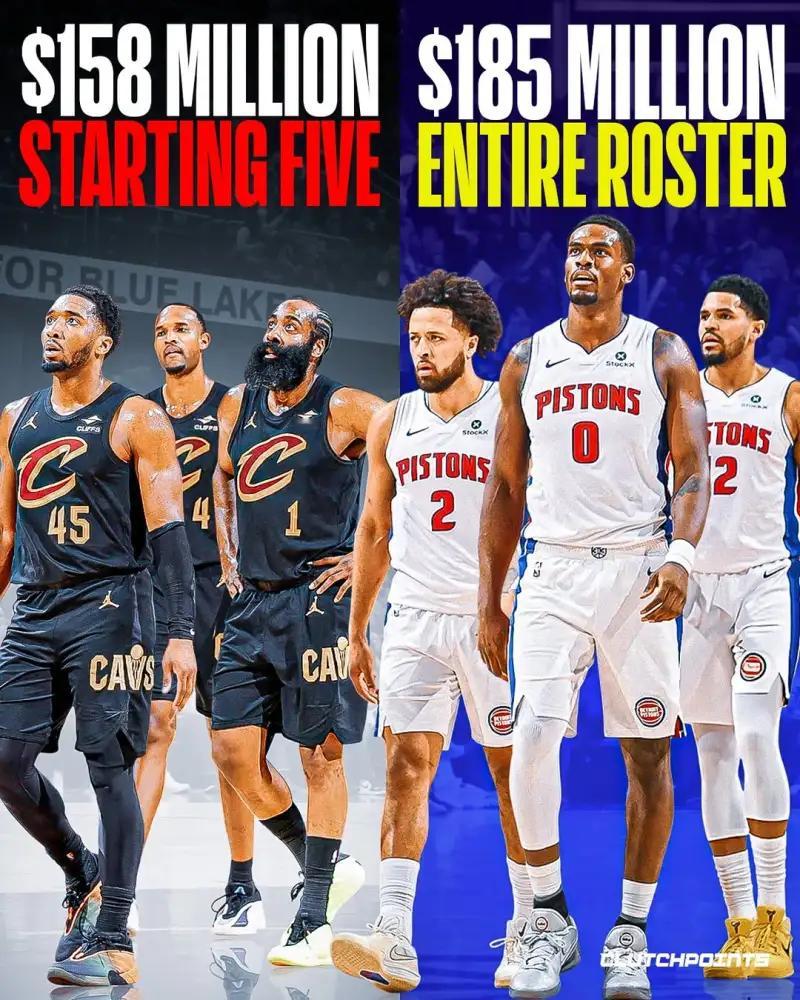 天差地别！骑士首发薪资1.6亿美元、活塞全队薪资1.8亿美元！昨日NBA季后赛东