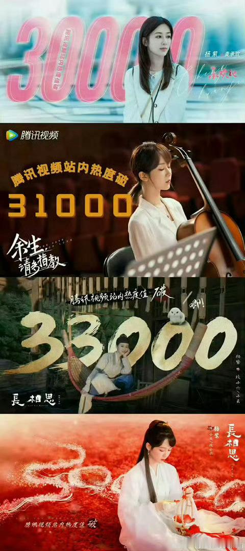 杨紫在腾讯破三万率100%，扛剧能力