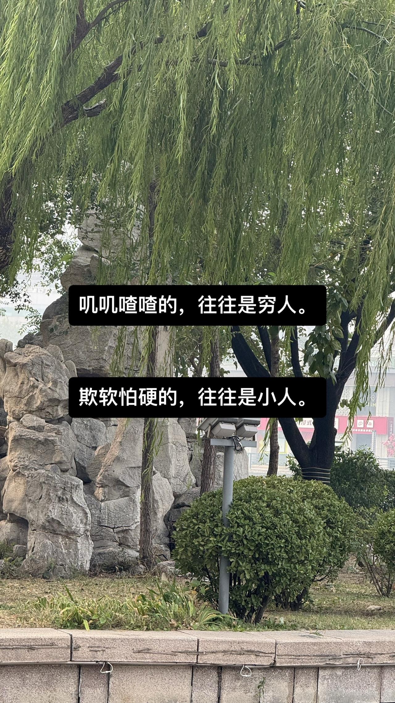 叽叽喳喳的，往往是穷人。
欺软怕硬的，往往是小人。