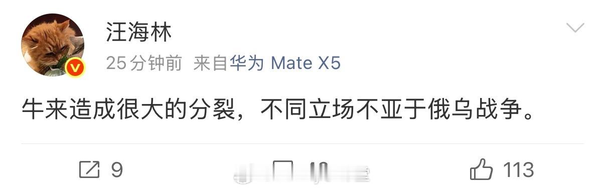汪海林说牛来造成很大的分裂，不同立场差异非常大……观众们倒是都挺开心的