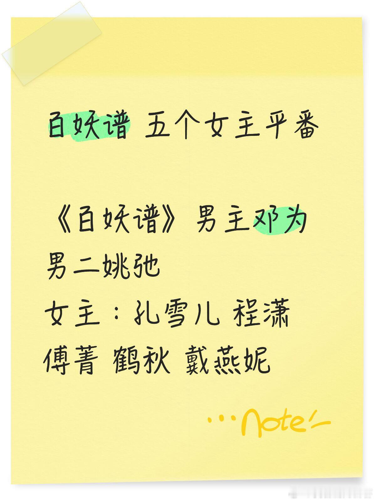 🍉百妖谱 五个女主平番《百妖谱》男主邓为 男二姚弛女主：孔雪儿 程潇 傅菁 鹤