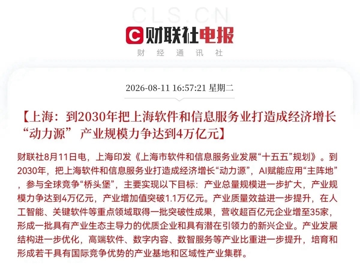 上海牛逼了，又放大招，国产软件预计要疯狂了吧下午4点57分，又一份重量级产业规划