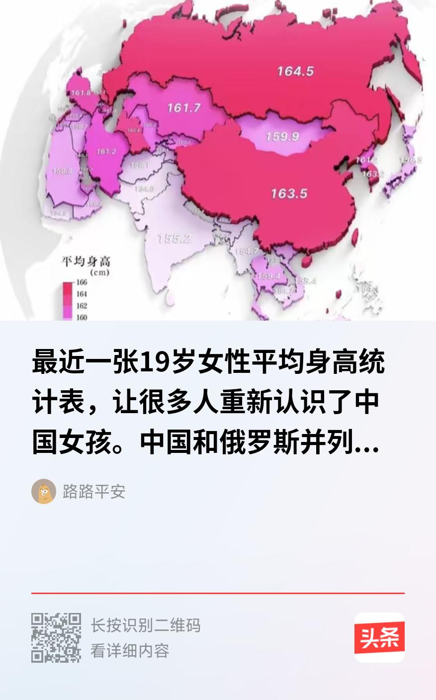 挺有意思！亚洲女孩平均身高似乎与国家平均海拔成正比，中国平均海拔最高，平均身高也