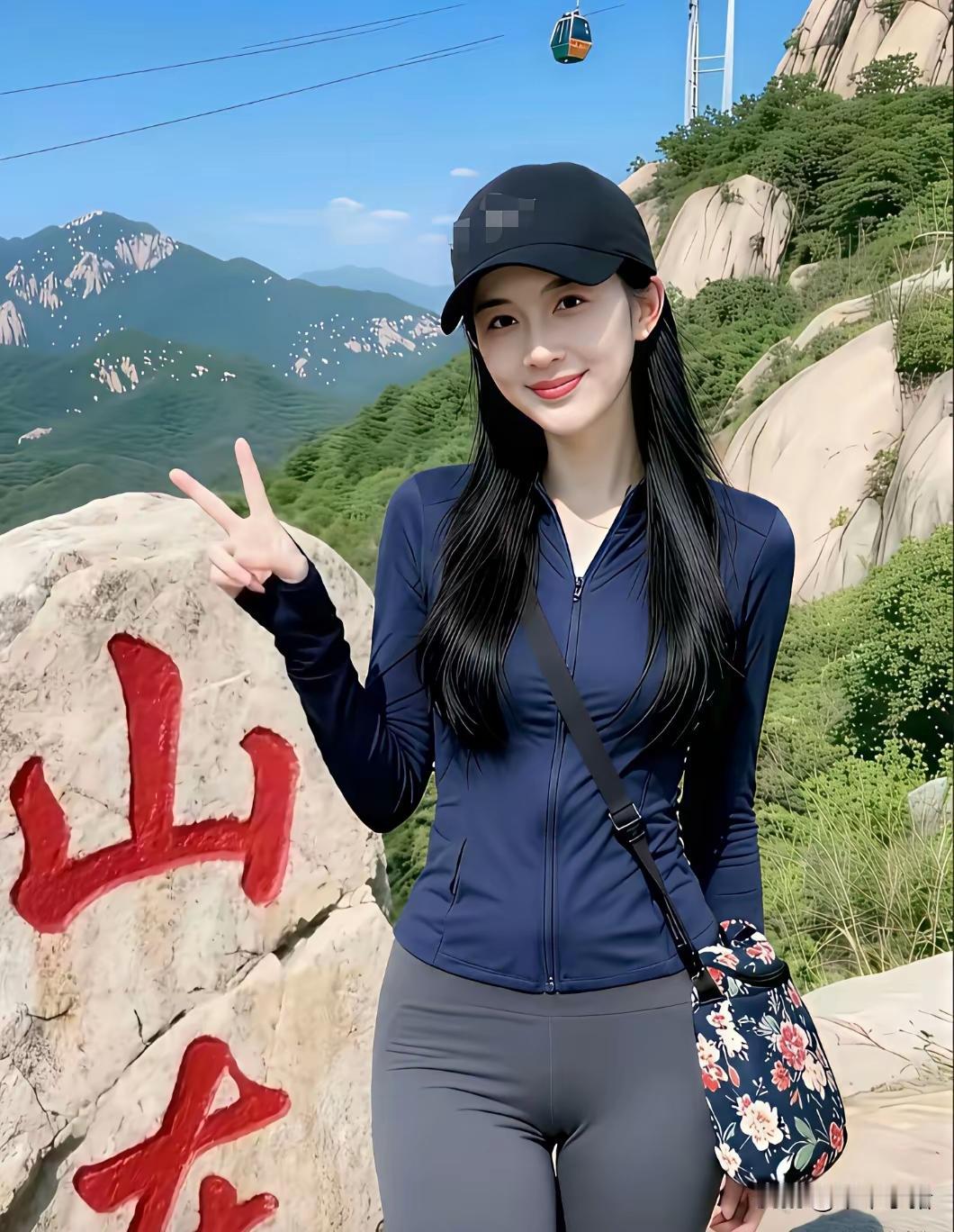 风景美如画，她笑得很灿烂。