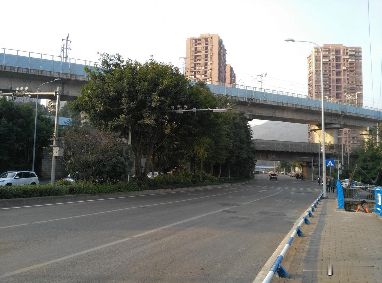 2020年拍摄的图片，这是重庆沙坪坝区杨梨路（杨公桥到梨树湾），成渝高铁从公路上