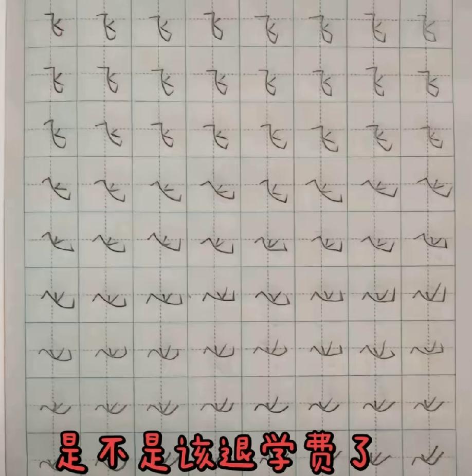 写字练得手都要废了，退学费吧！二年级的小朋友手写这个字太搞笑了，气的我肺都炸了。