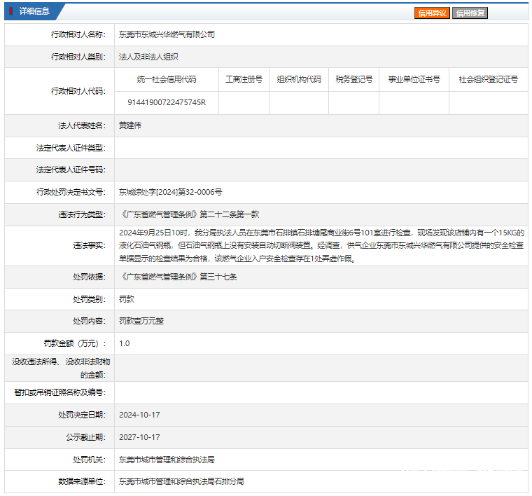 入户安检弄虚作假，东莞一燃气公司被罚