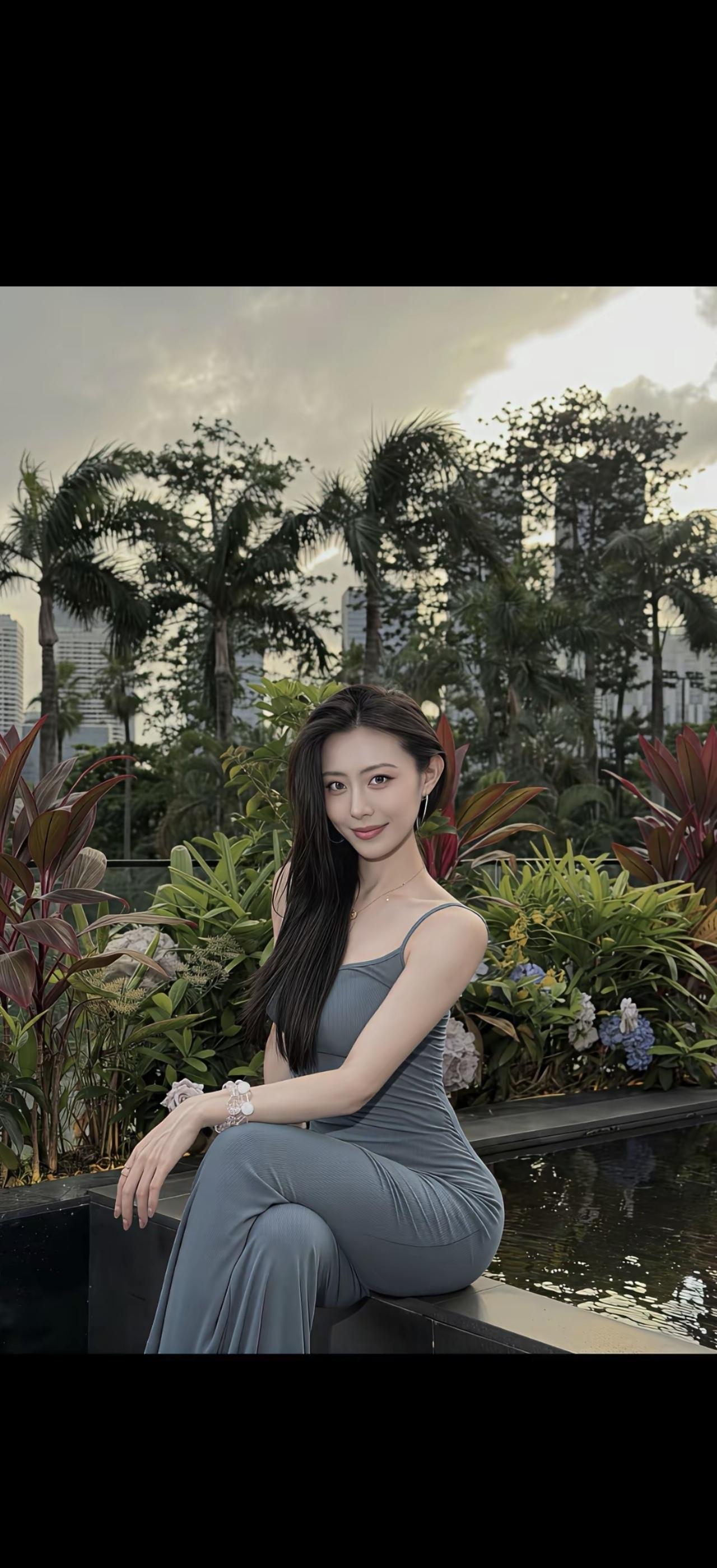 绿意盎然间，美人倚栏观。