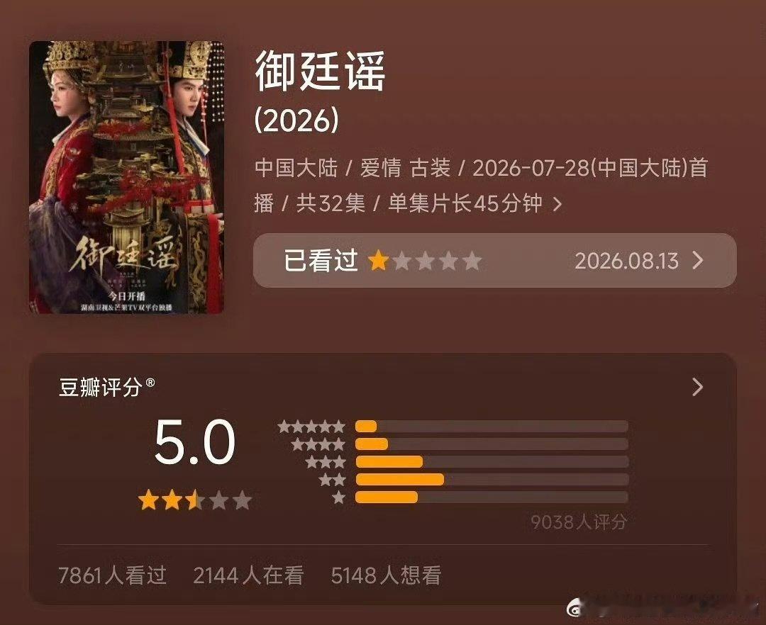 御廷谣豆瓣开分5分吴谨言陈哲远御廷谣豆瓣开分5分 御廷谣豆瓣开分5分 