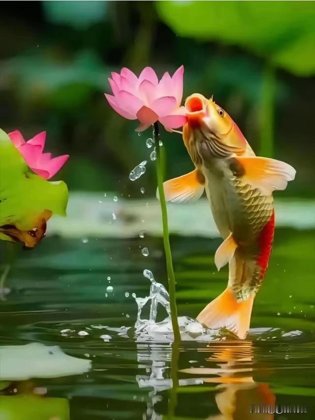 上联：细雨牛耕青岸草
下联：微风鱼跃吻莲花