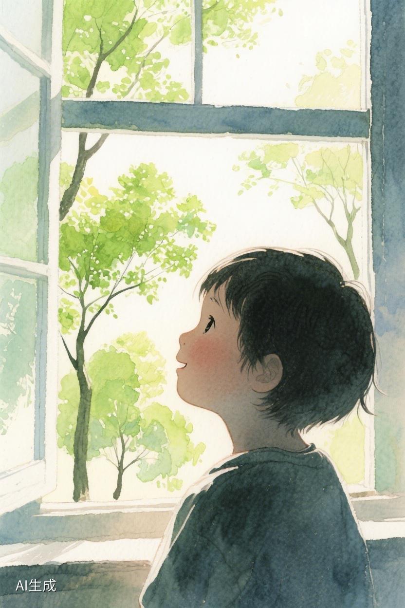 AI随心绘透过窗，看绿意葱茏，思绪随清风飘远，静静感受这片刻的宁静与美好✨