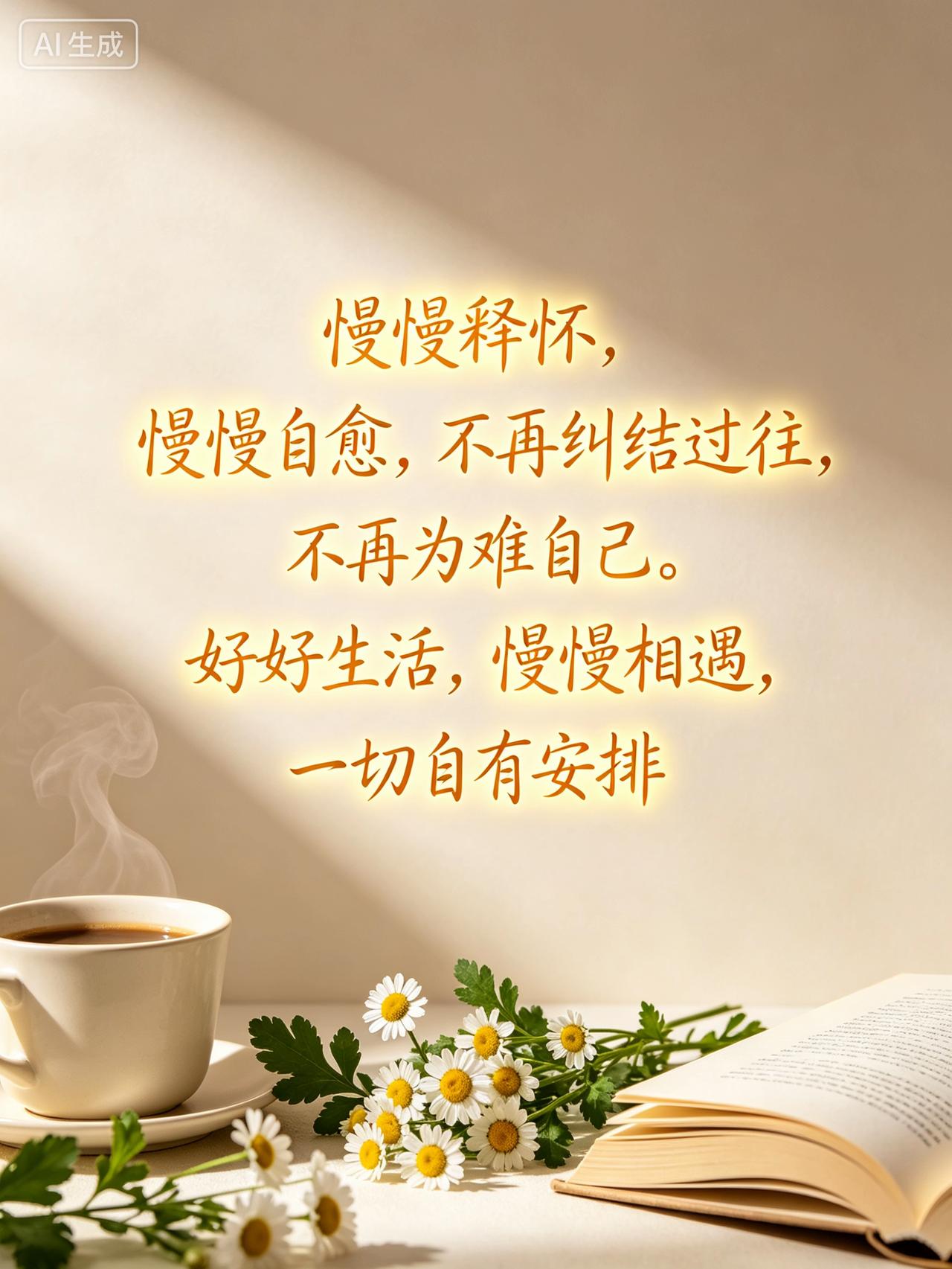 慢慢释怀，慢慢自愈，不再纠结过往，不再为难自己。好好生活，慢慢相遇，一切自有安排