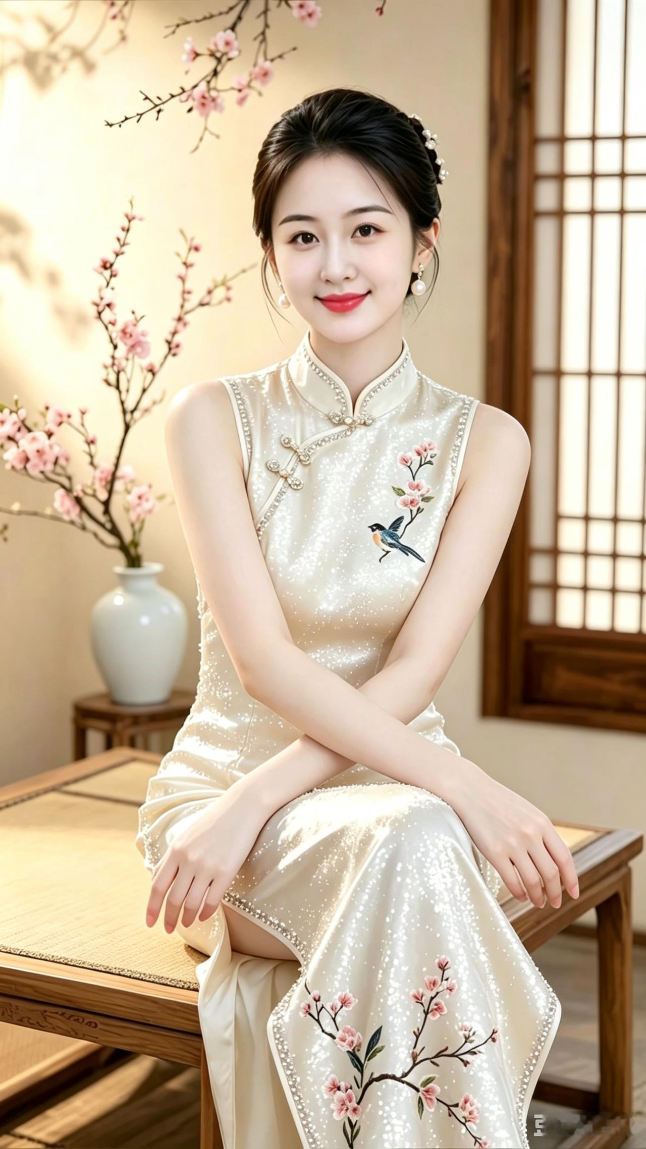 四副适配旗袍佳人雅致对联
 
对联一（赏姿韵）
 
上联：一一一
下联：梅枝倩影