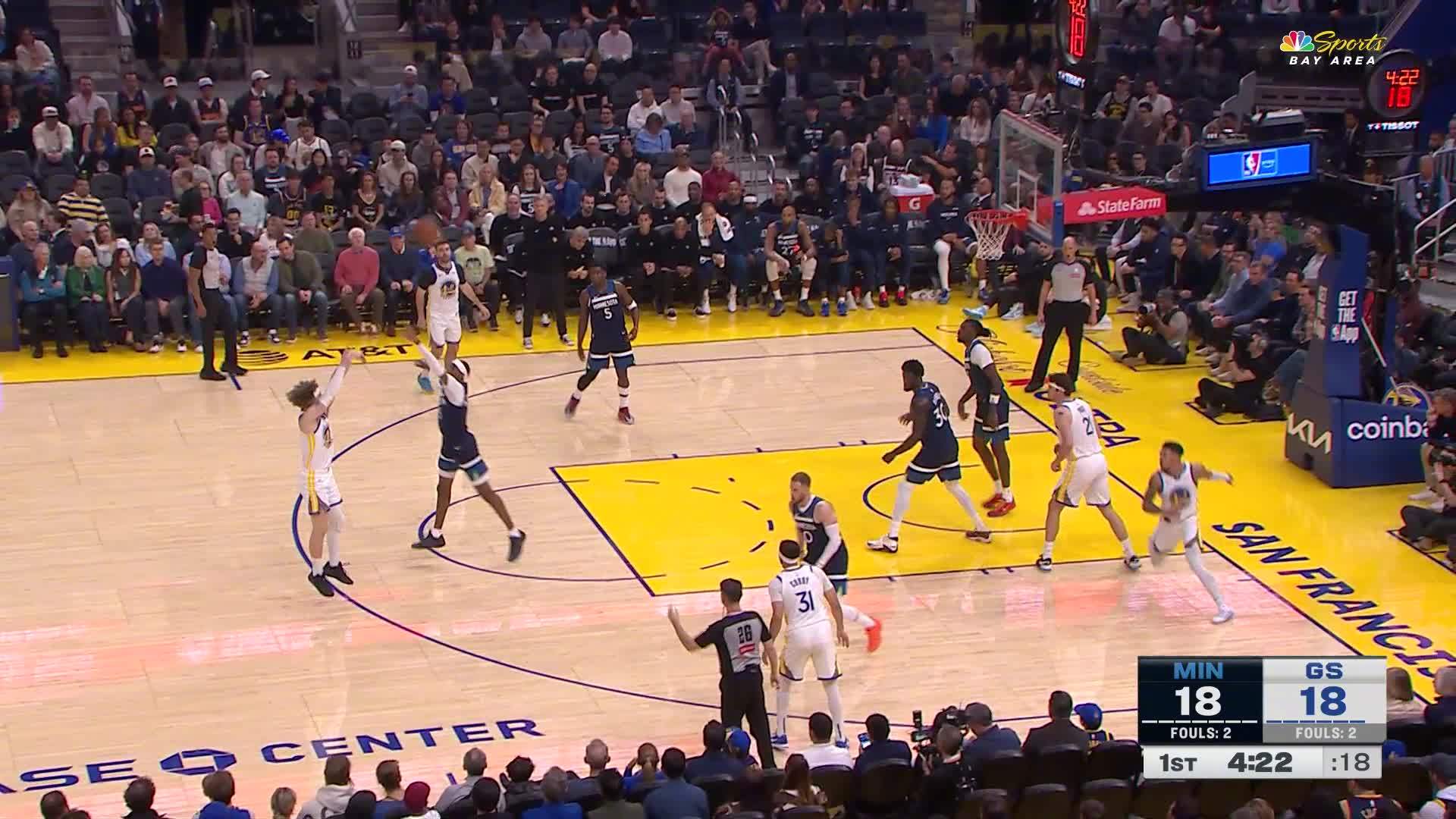 波齐姆斯基弧顶三分👌勇士21:22森林狼。森林狼vs勇士