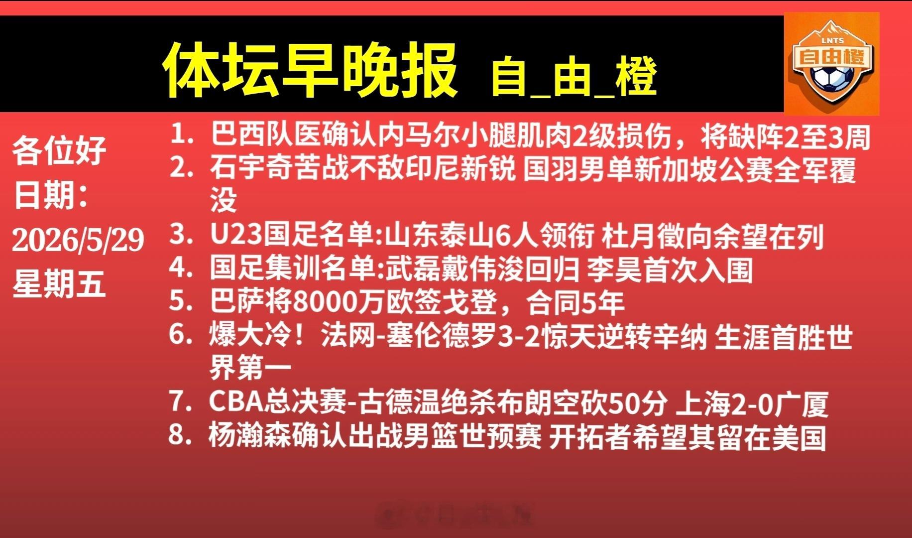 自由橙体坛早晚报每日橙语
