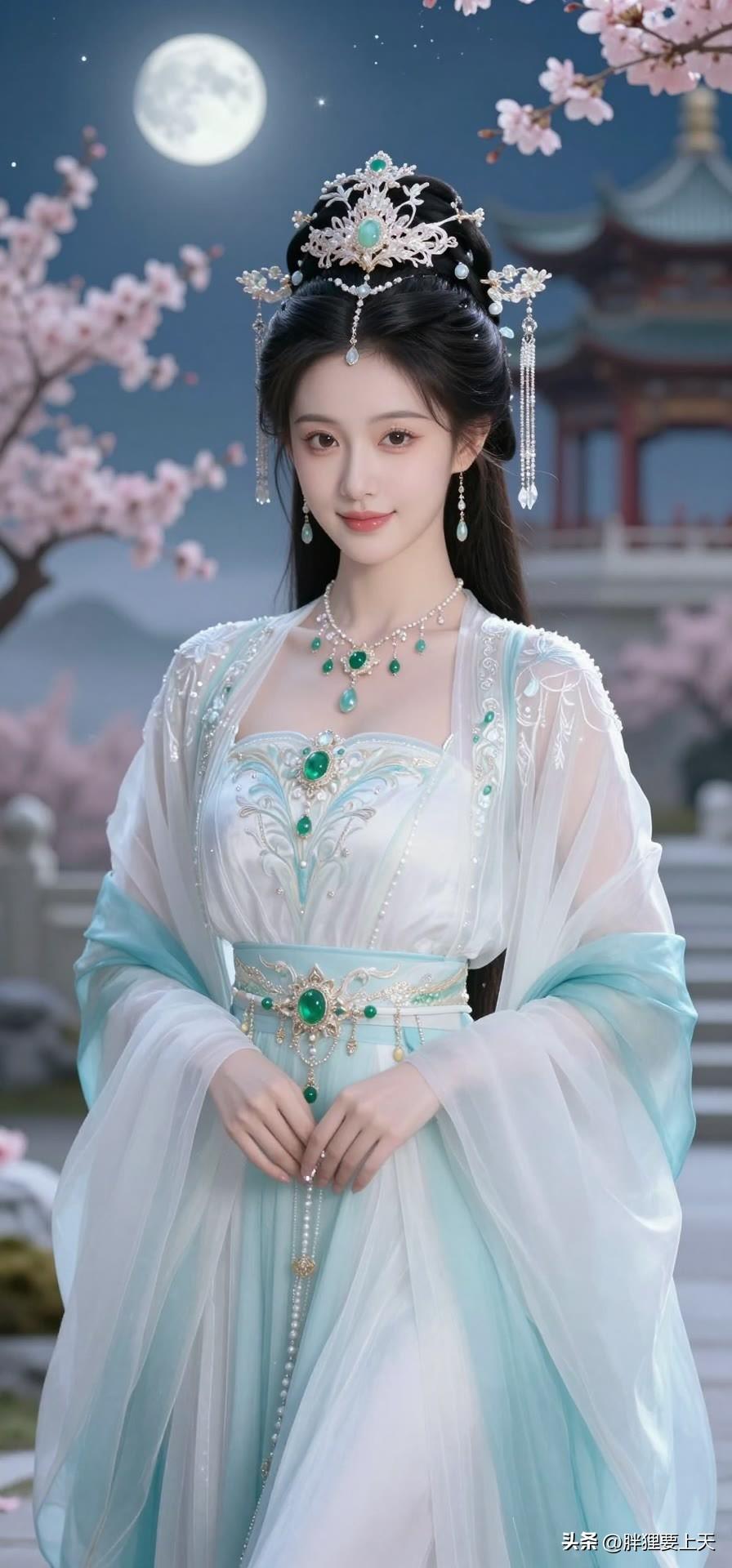 月照高楼，青衫轻舞，疑是仙子落凡尘。美女人像群 高清美女 高雅气质美女 古风