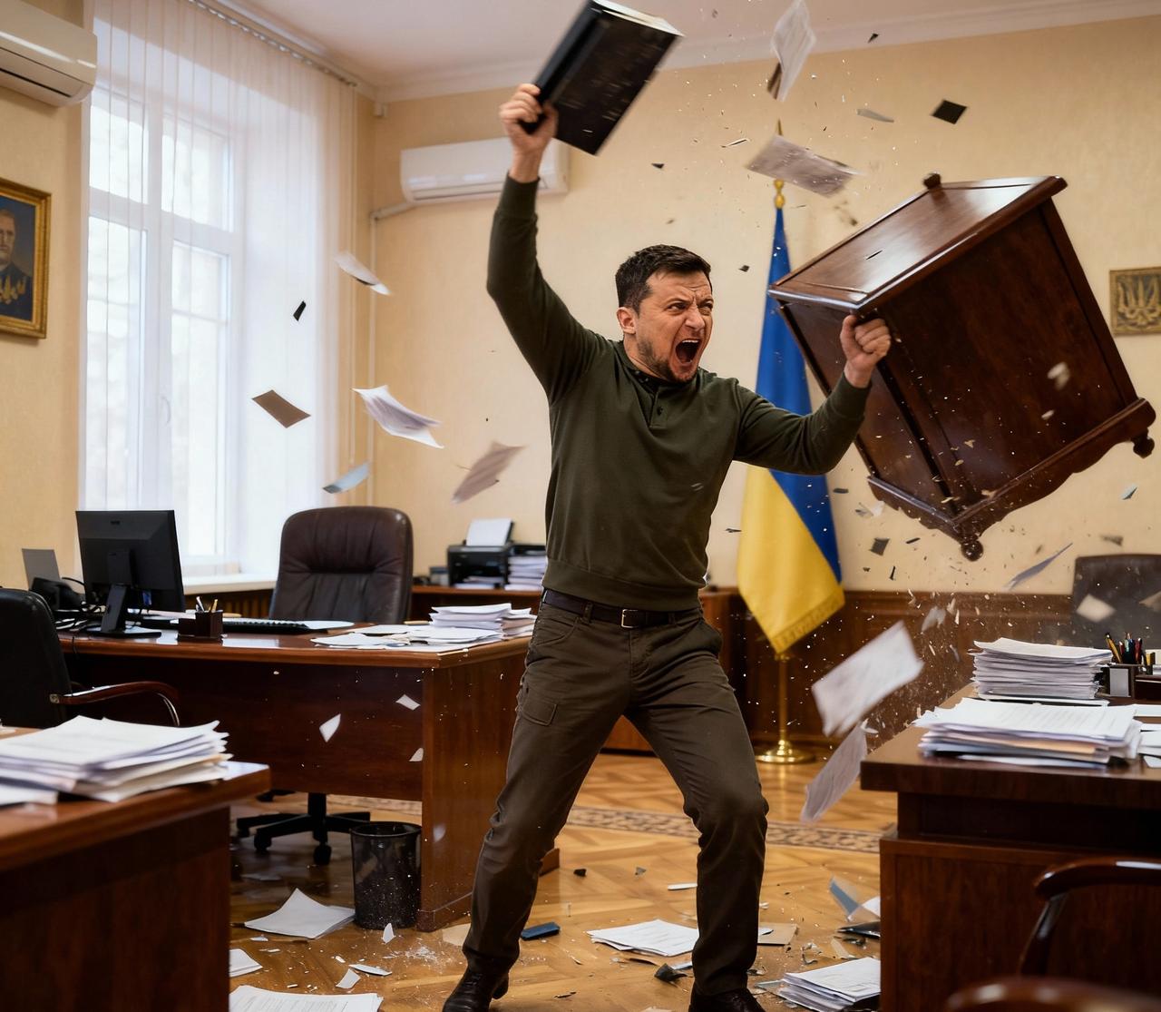 快讯！
泽连斯基收到28条草案后把办公室都砸了！

今天乌克兰总统泽连斯基已收到