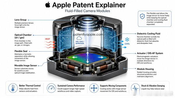 【苹果自研相机液冷方案获批 ：誓要根治iPhone相机发烫难题】苹果获批一项相机