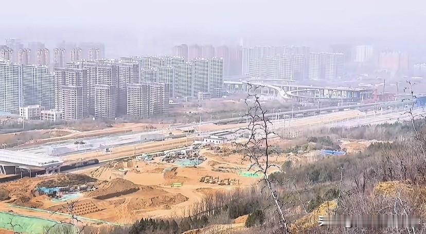 站在白鹿原的坡上，一眼望下去，整个西安东站的工地像一幅正在铺展的钢铁画卷。

1