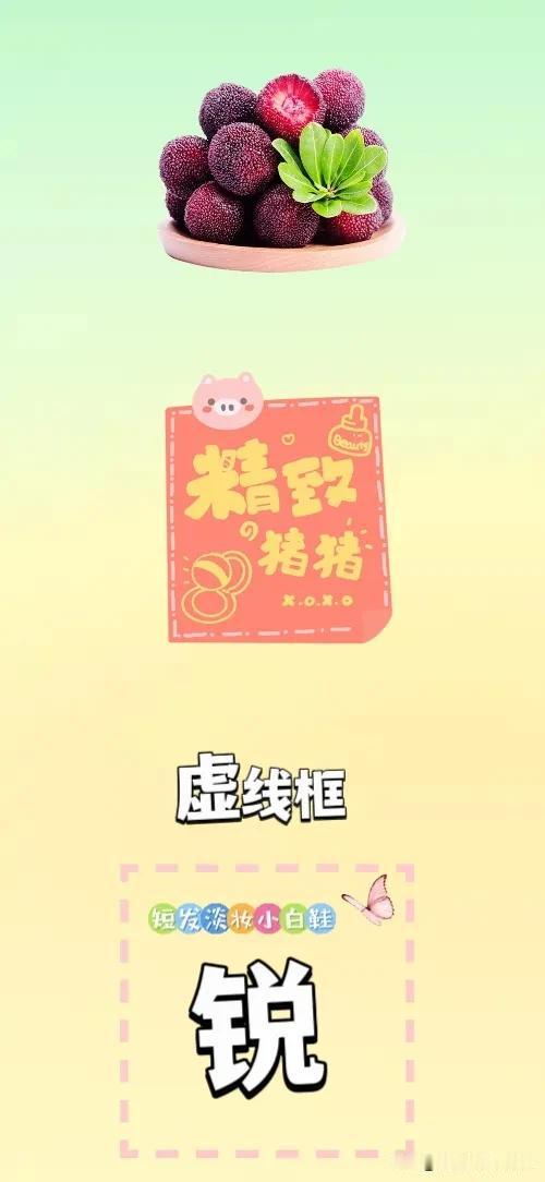 杨梅  精致猪猪  虚线框 锐字，打一成语————
图中有盘杨梅
文字写着精致猪