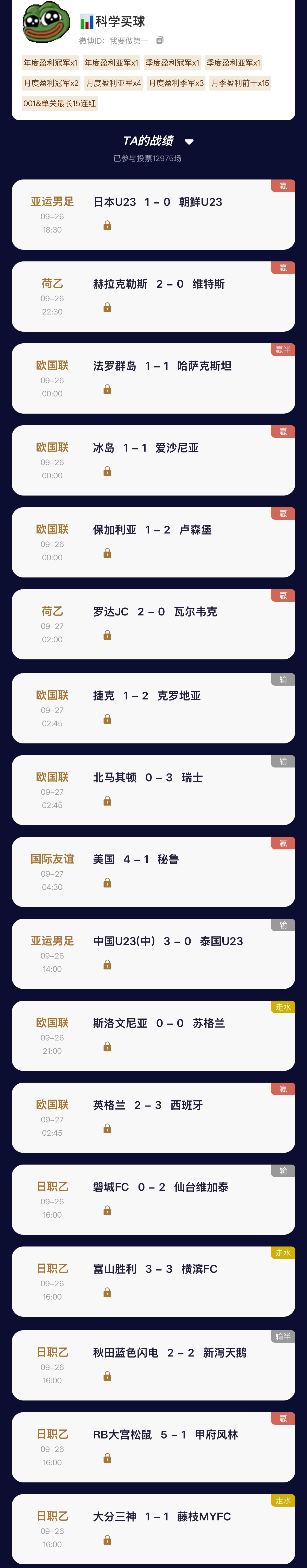 【“猜球”——民间高手】去年月冠昨日竞彩稳稳拿下14中9，第三季度总净盈强势突破
