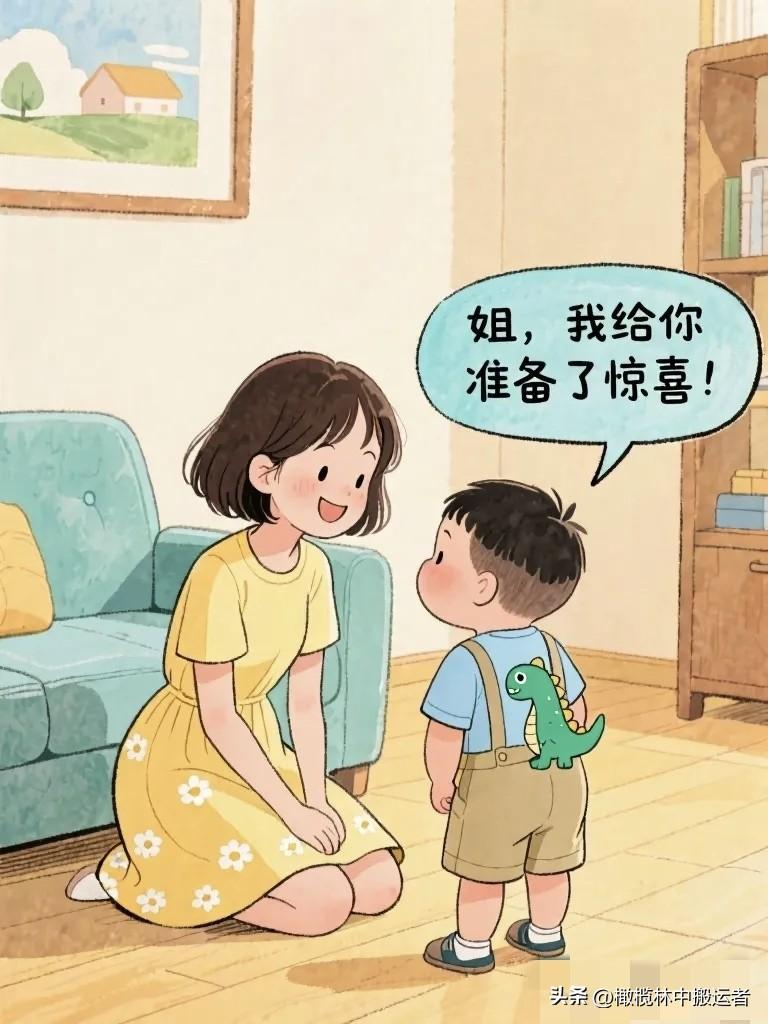 搞笑漫画：姐姐生日弟弟神秘地说：“姐，我给你准备了惊喜！” 姐姐有点感动：“真的