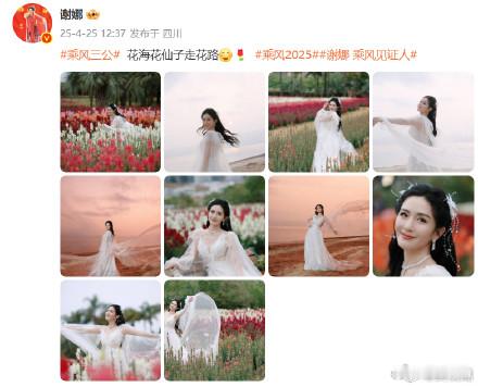 谢娜纯白花仙子谢娜花海里的花仙子 最新微博动态：花海花仙子走花路[可爱]🌹🌹