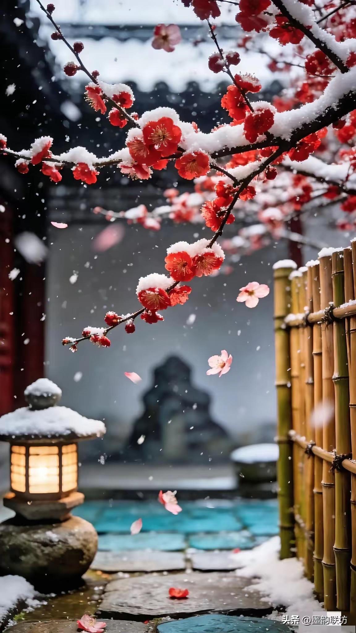 梅居雪地来诗册，
燕剪春光入画屏。
横批：《梅与燕》