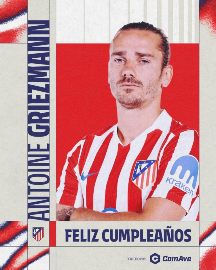 马竞祝队史射手王格列兹曼35岁生日快乐，出战487场211球97助今天是格列兹曼