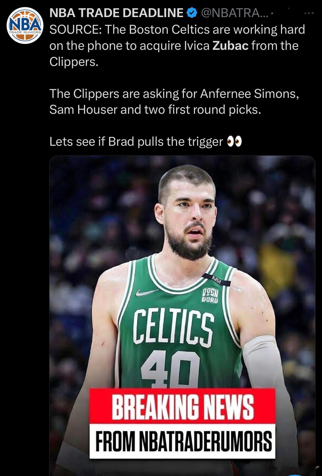 快船队索价西蒙斯+豪瑟+两首？是真是假？ 目前凯尔特人可用的首轮只有两个，26/