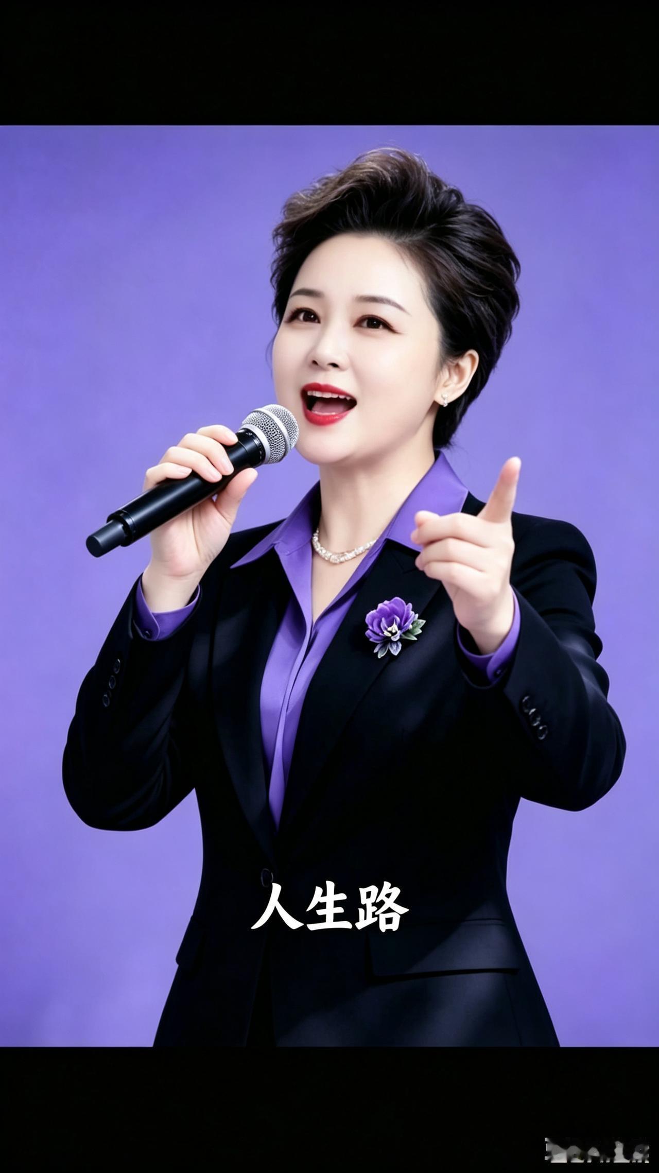 手持话筒纵情唱，人生之歌暖心肠。
面容温婉精神爽，曲调悠悠韵味香。
回首往昔岁月