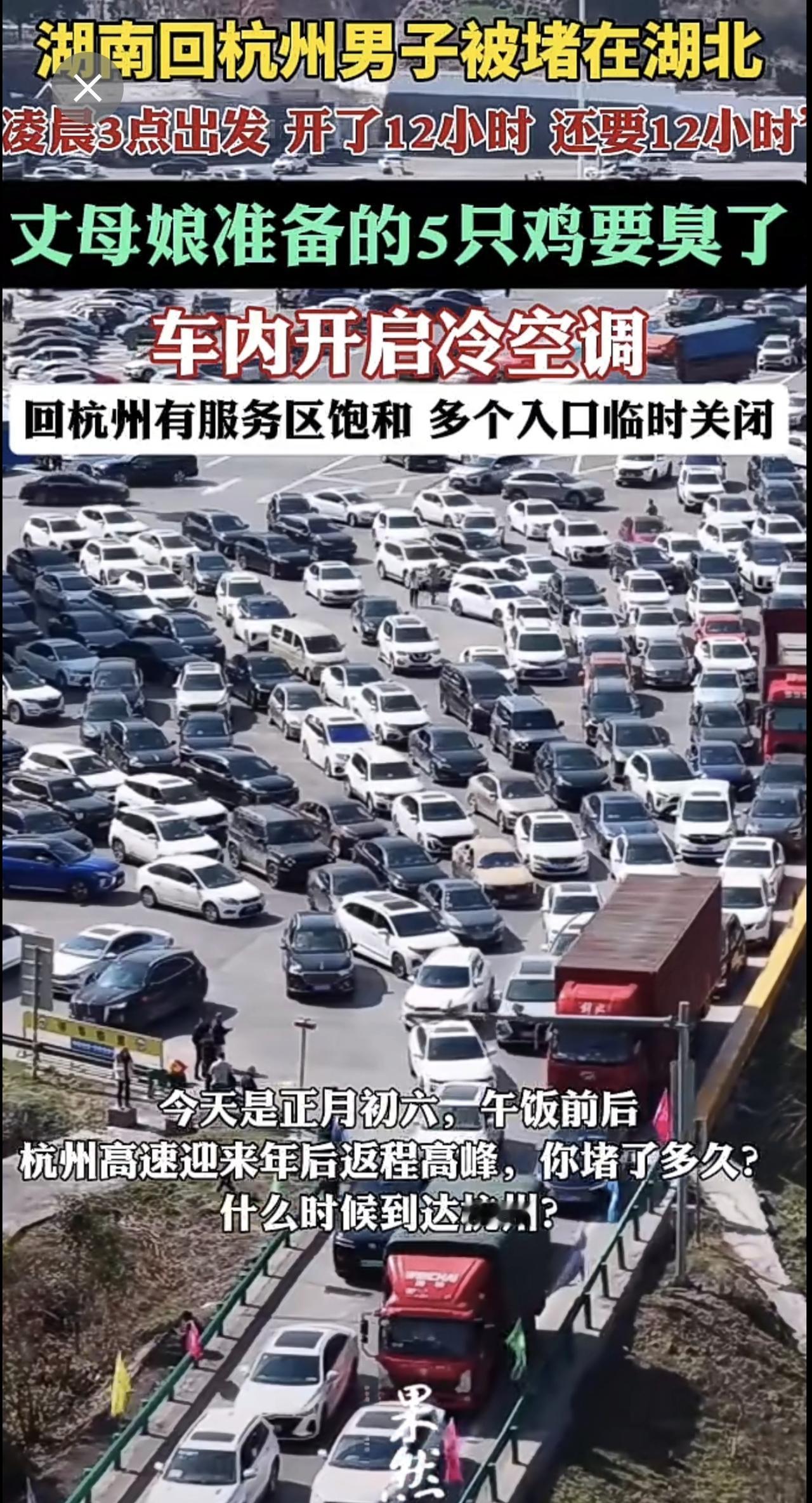 “开了12小时，还要12小时！”返杭男子：车上鸡鸭鱼肉要臭了。