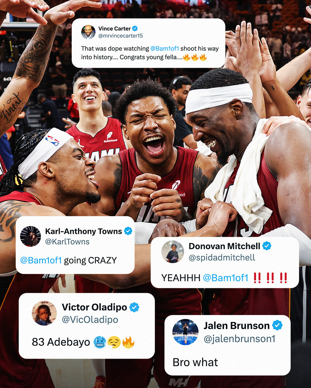 老詹、韦德、皮尔斯、诺天王、卡特、唐斯、米切尔、奥拉迪波、布伦森等一众球星祝福阿