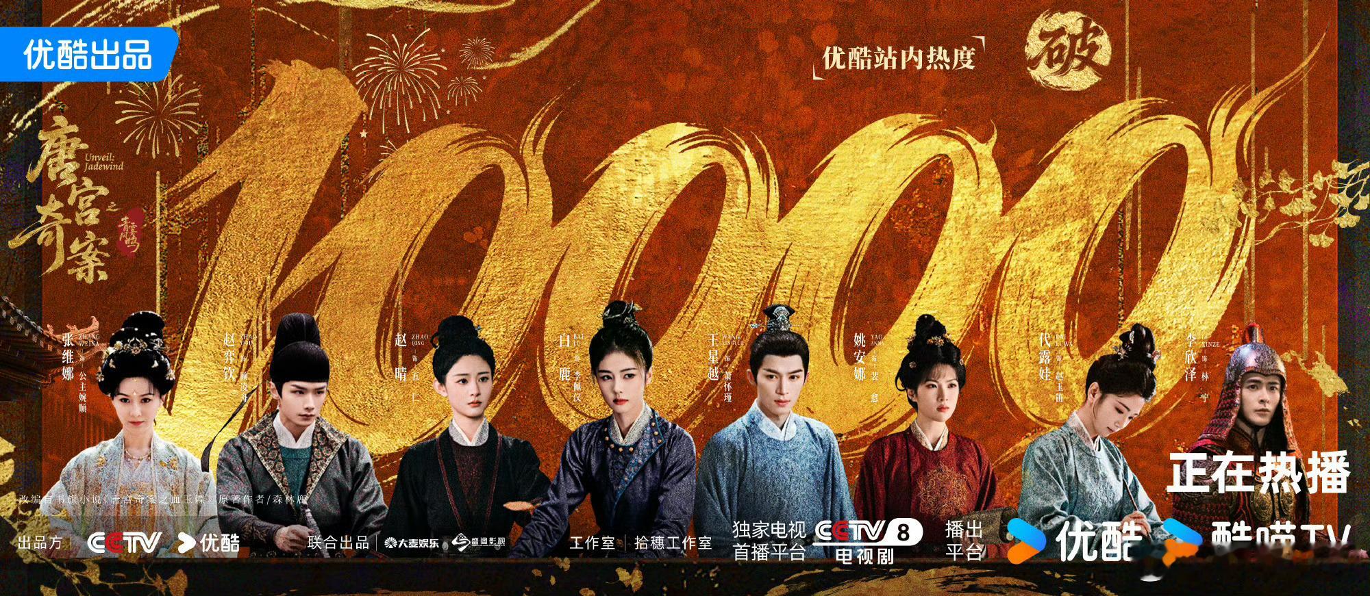 白鹿王星越《唐宫奇案》开播74小时优酷站内热度破万，白鹿作为一番扛剧花挺🐮的 