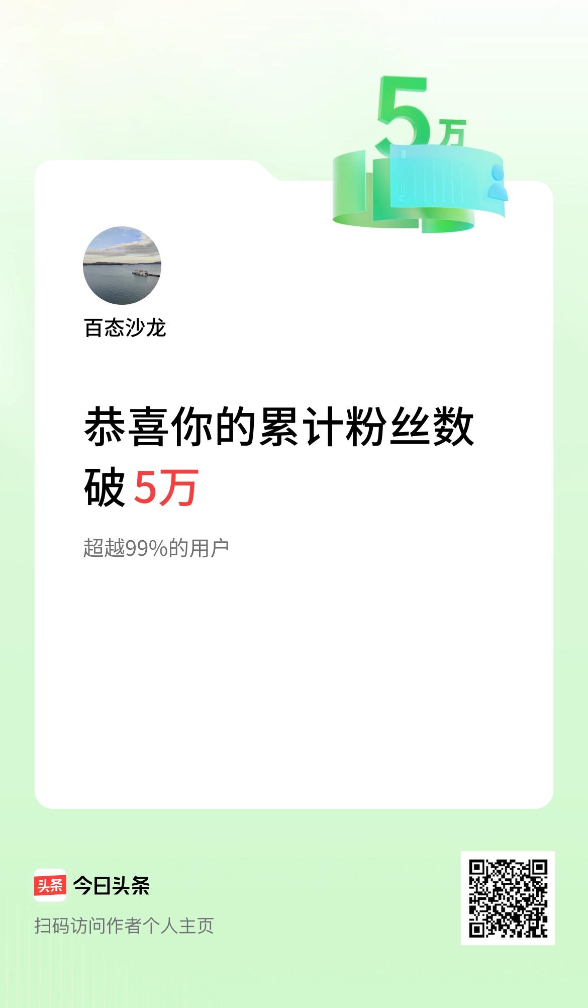 我在头条累计粉丝数破5万啦！