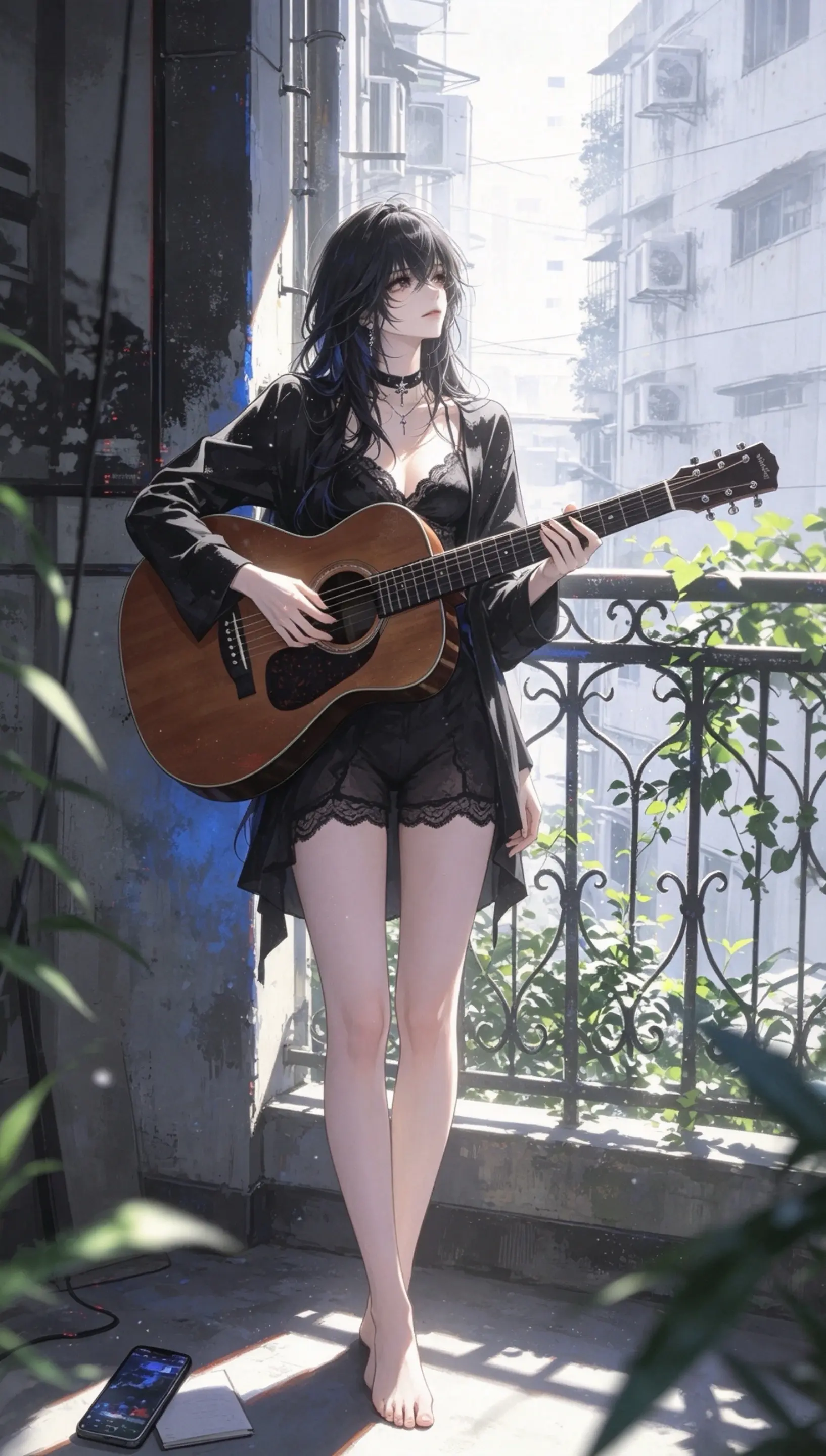 AI清冷漫感写真组 ai创作全新升级 弹唱女生 动漫吉他手