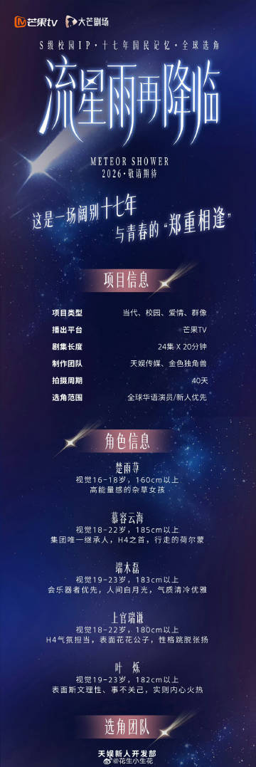 一起来看流星雨翻拍全球选角流星雨再降临剧组组讯 一起来看流星雨翻拍全球选角 