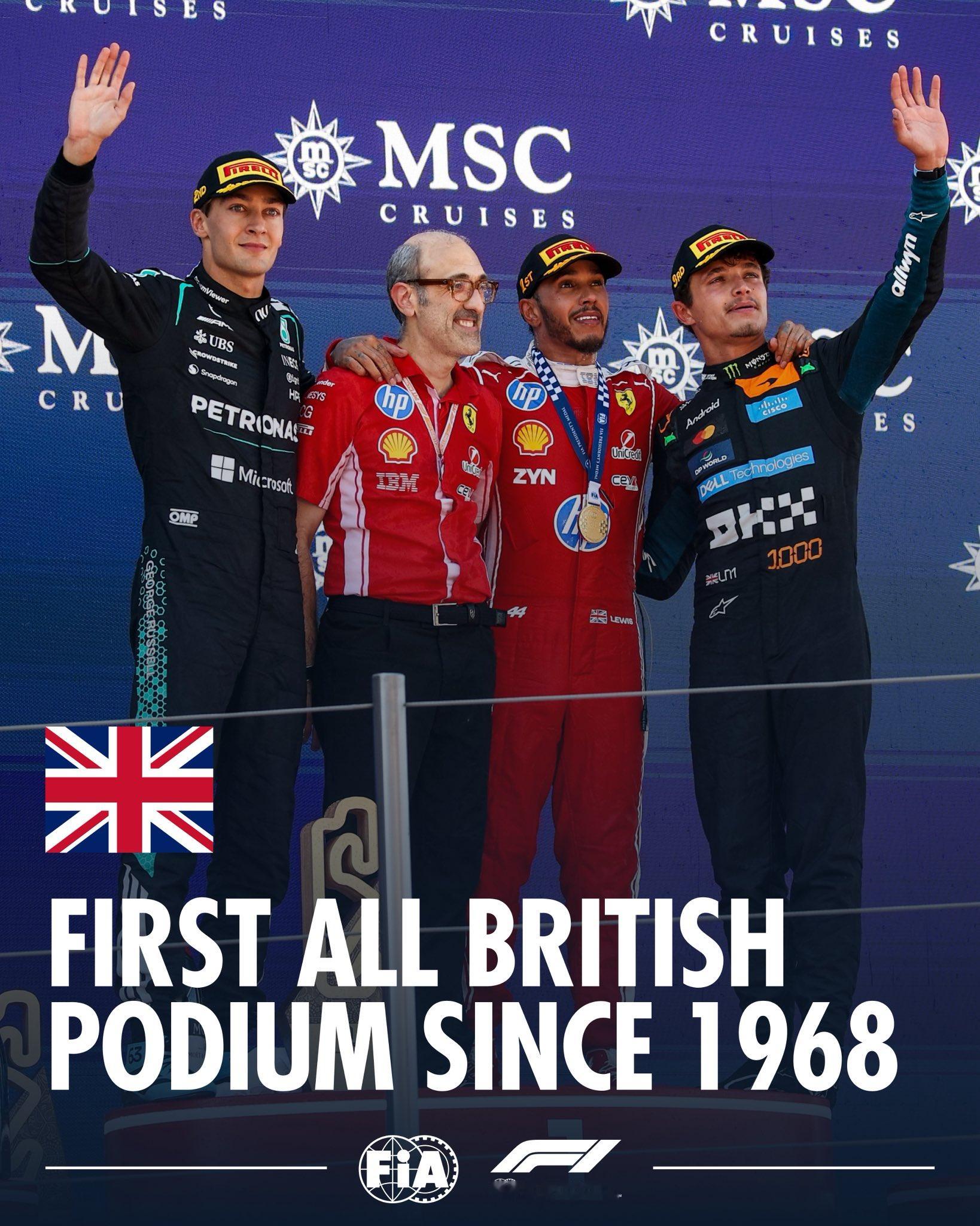 F1冷数据 F1自从1968年美国大奖赛首次出现英国车手包揽领奖台上一次出现时登