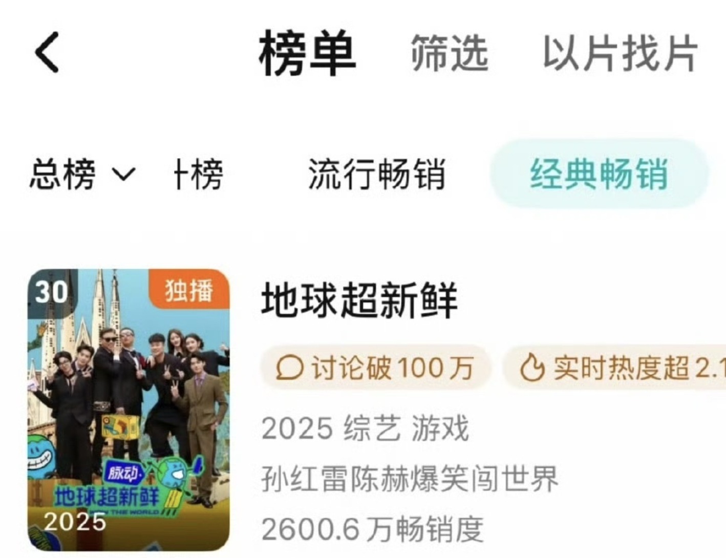 刘宇宁、龚俊、陈星旭《地球超新鲜》开播一个月就进入腾讯年榜了，是今年进入年榜最快