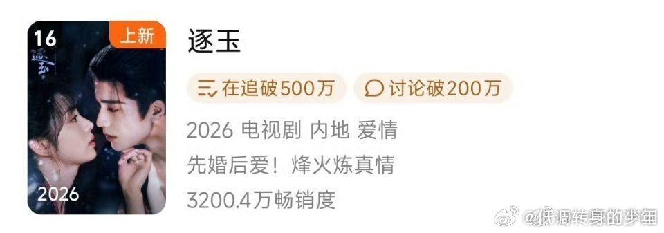 逐玉反盗版声明张凌赫《逐玉》已经杀到腾讯拉新年榜16了！！逐玉双更，鹅桃各5广，