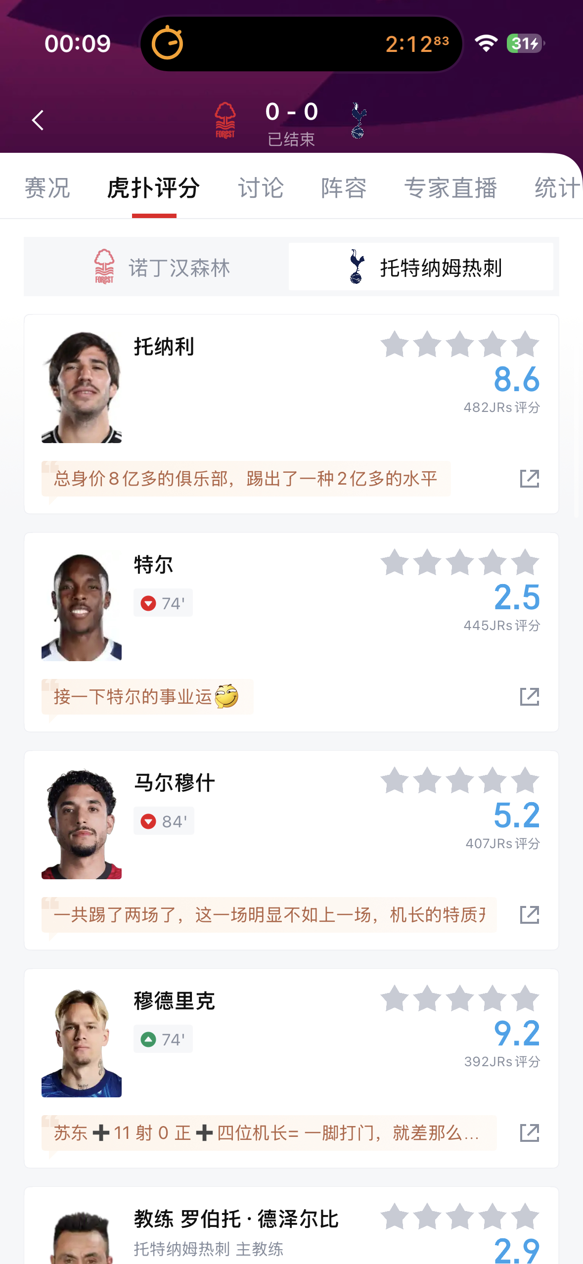 哦哦哦托纳利踢了三场从1亿英镑把身价打到一半了，首发的只有两个人比逆子分高，其中