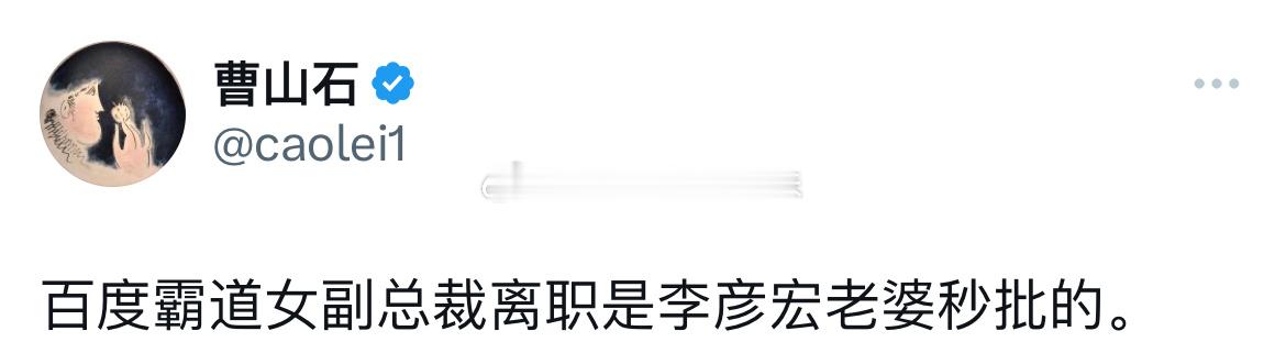 曹山石：百度霸道女副总裁离职是李彦宏老婆秒批的。 ​​​