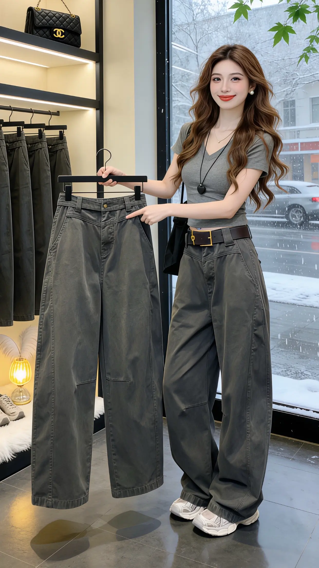 高颜值炸街女工装裤 怎么将牛仔裤穿出高级感 显瘦显高显腿长裤子 ins...