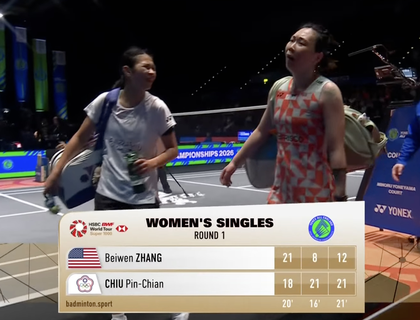 邱品蒨 18-21、21-12、21-8 🇺🇸张蓓雯下轮对手：山口茜🇯🇵